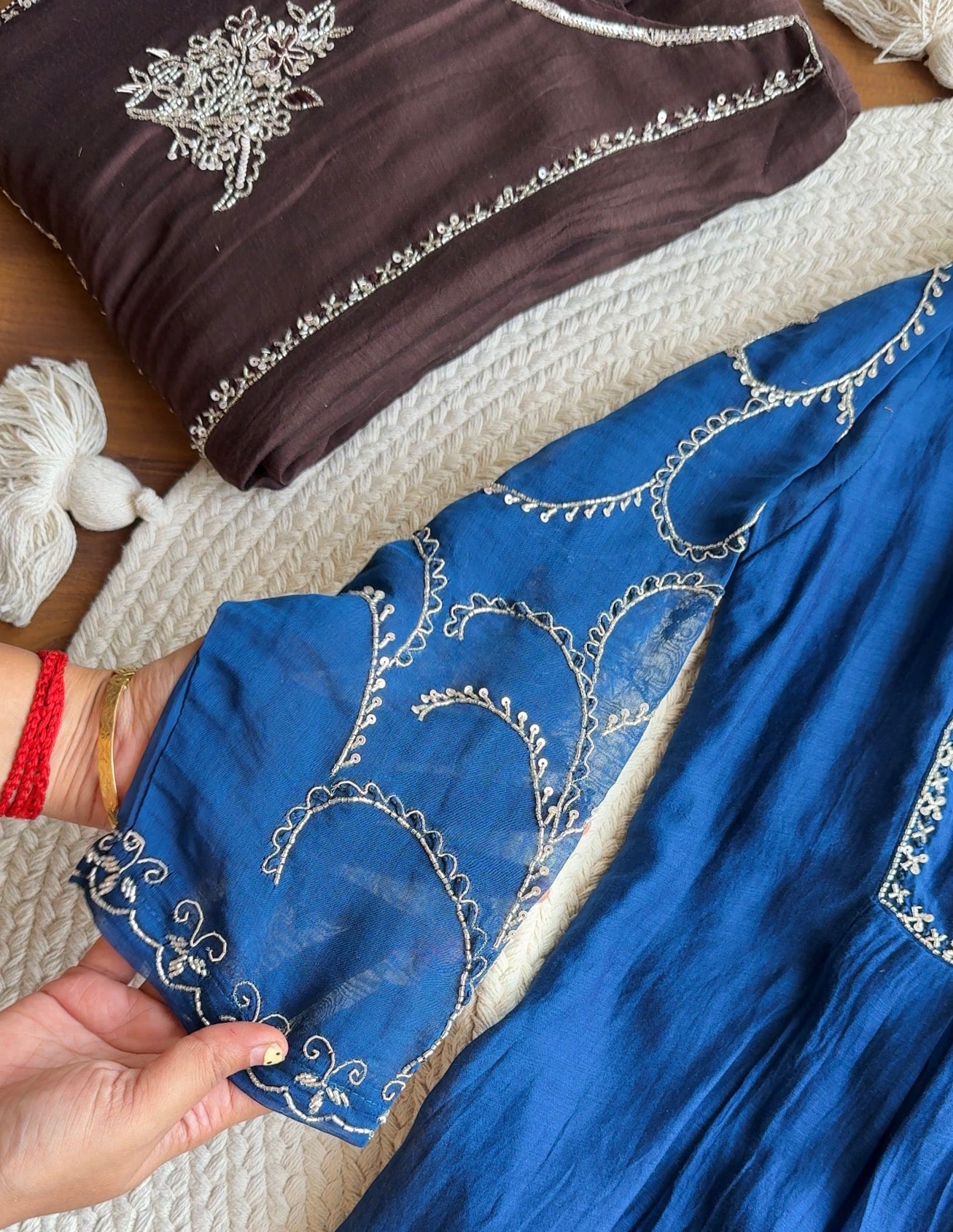 Sahira Handwork mul chanderi Aline dress- Blue