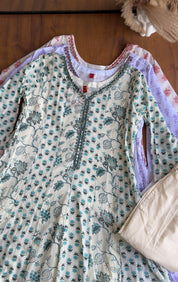 Jannat Floral Anarkali Dress- Sky Blue