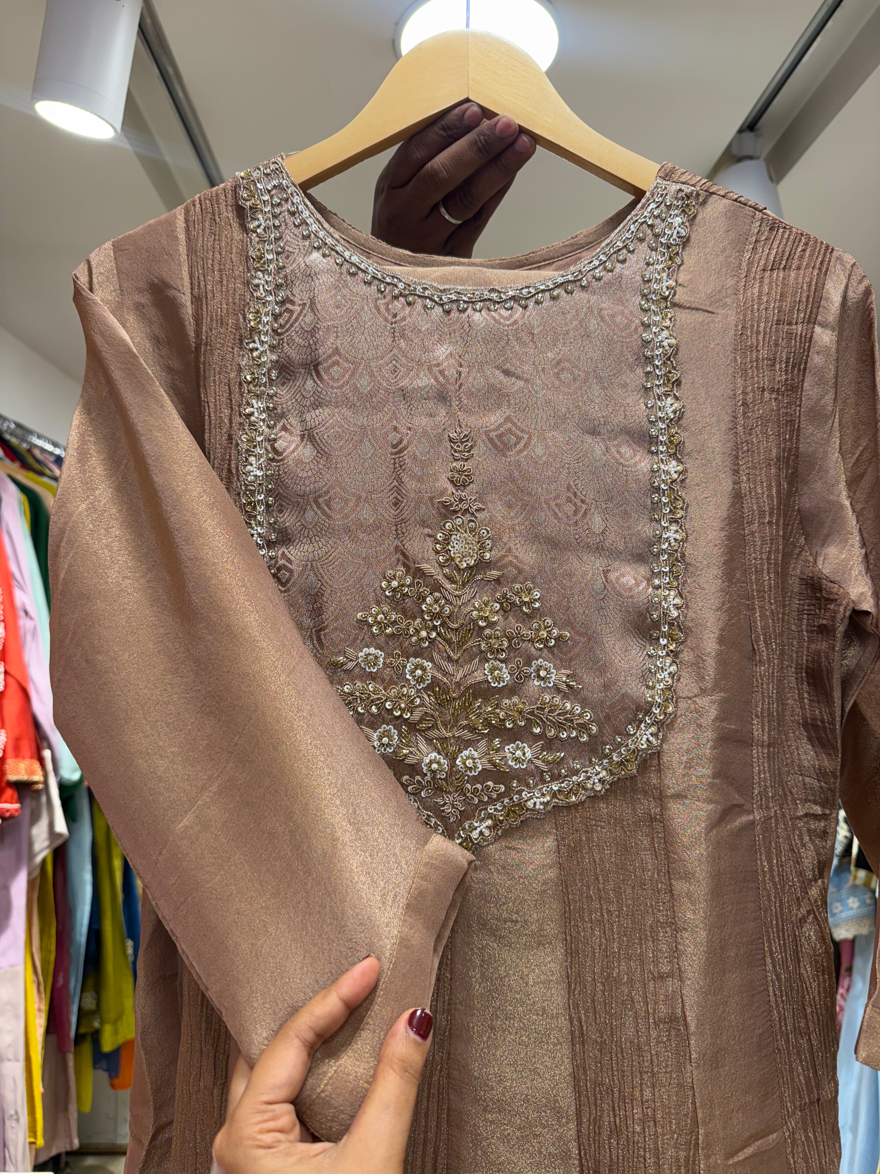 Vanshika Handwork Tissue Dress - Silver