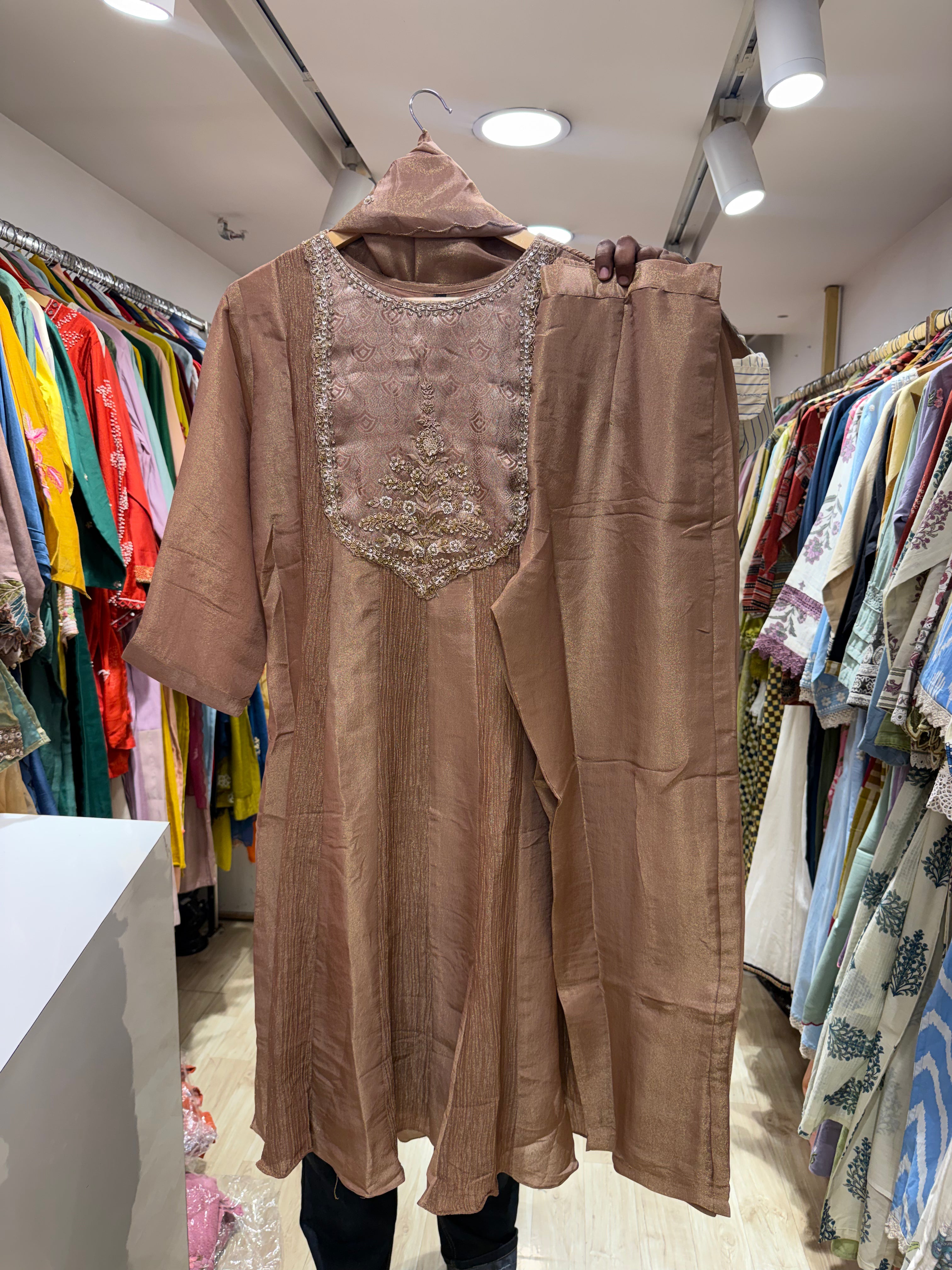 Vanshika Handwork Tissue Dress - Silver