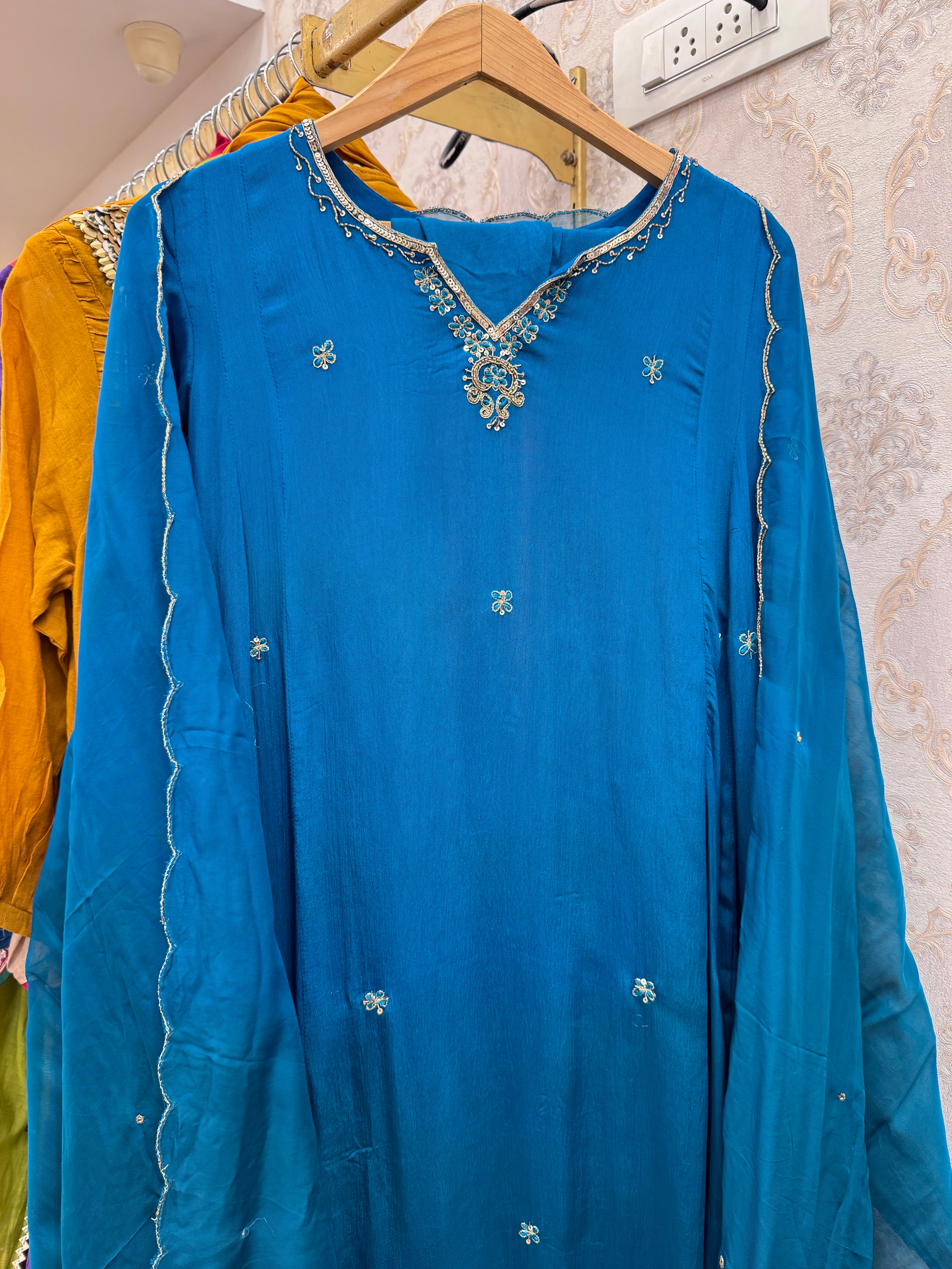 Rashmi Handwork Chinon Dress- Teal Blue 💙