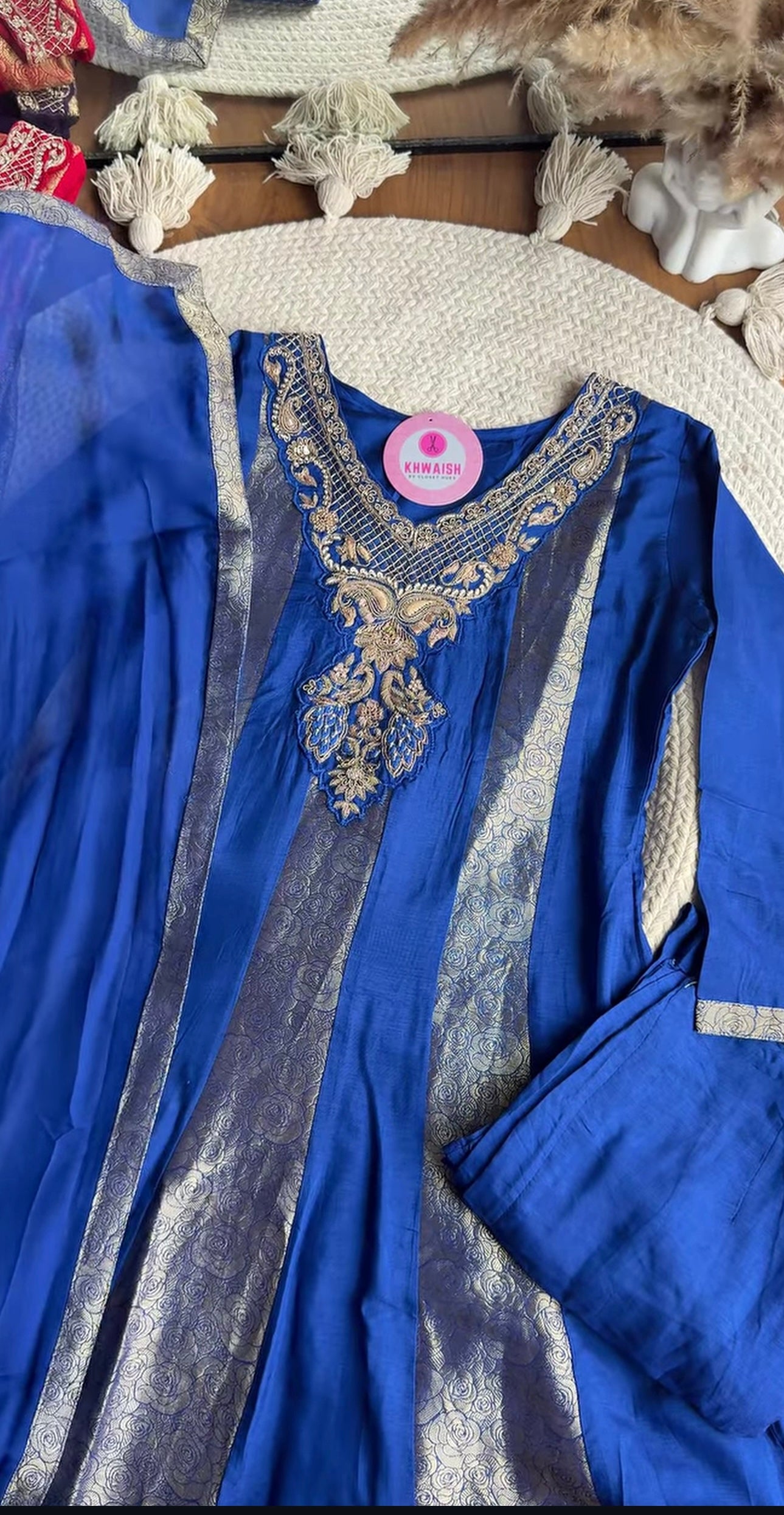 Prerna Handzardosi Work Tissue Anarkali-Royal Blue