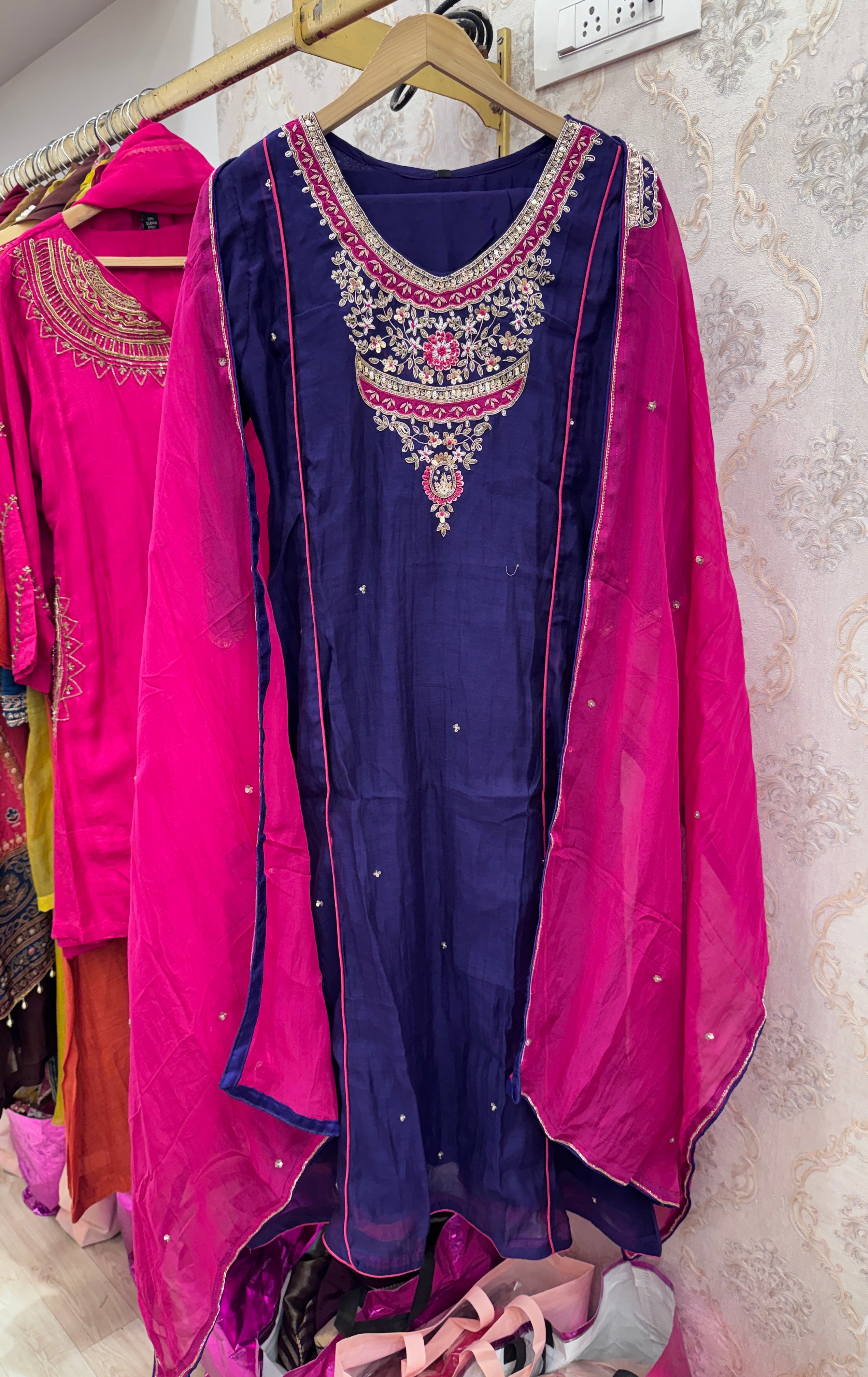 Veeral Bandhani Hand Work Aline Dress-Purple