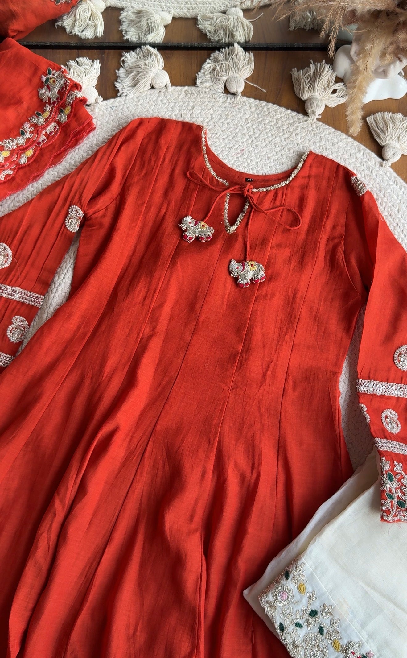 Vidhi Short Kurta Farshi Pants Dress-Rust