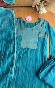 Aarti tissue and mul Chanderi Aline dress- aqua blue