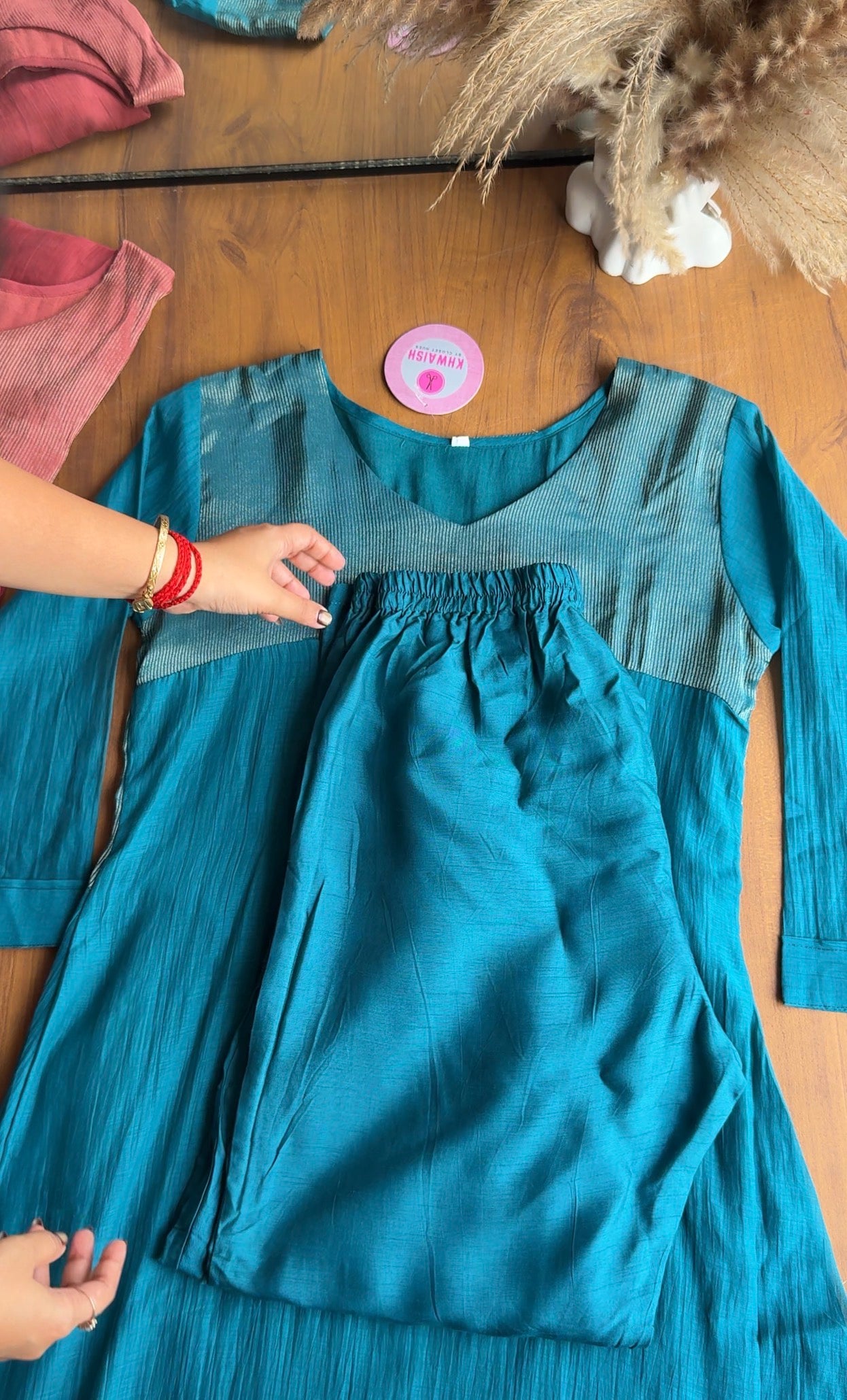 Aarti tissue and mul Chanderi Aline dress- aqua blue