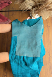 Aarti tissue and mul Chanderi Aline dress- aqua blue