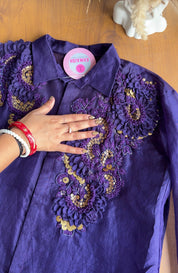 Avantika 3d Applique Work Shirt With Inner And Cowl skirt- Purple