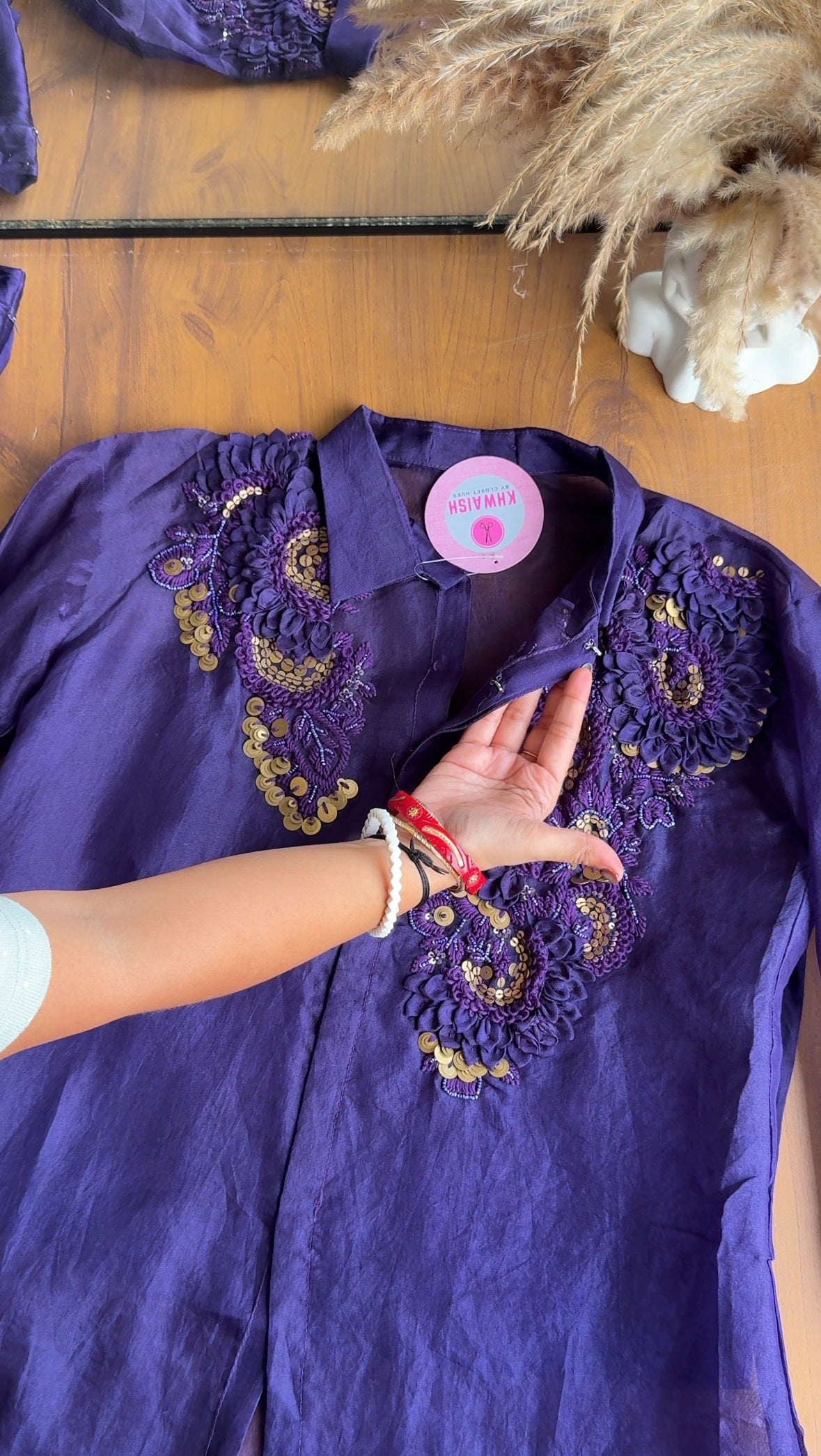 Avantika 3d Applique Work Shirt With Inner And Cowl skirt- Purple