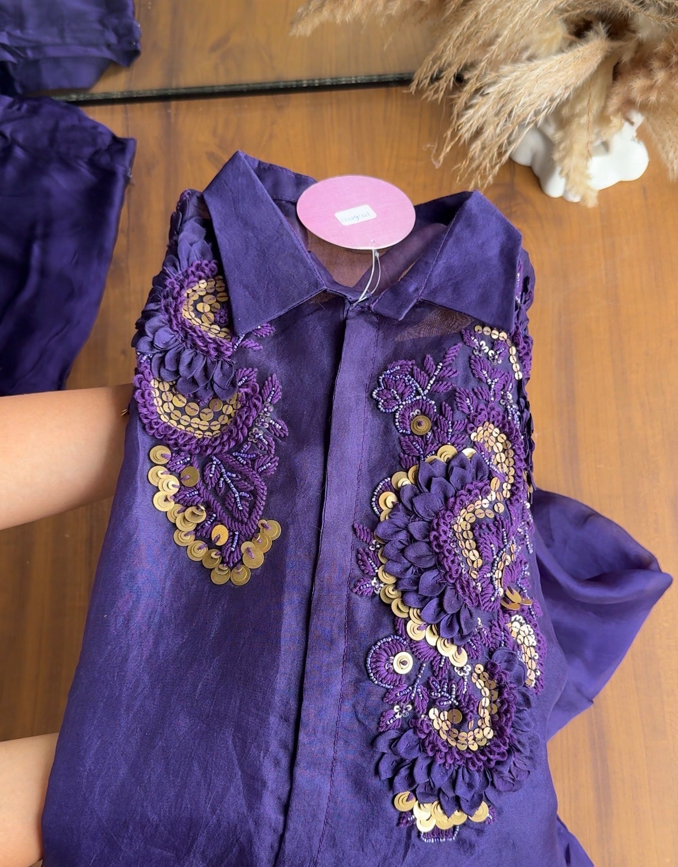 Avantika 3d Applique Work Shirt With Inner And Cowl skirt- Purple