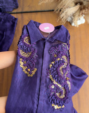 Avantika 3d Applique Work Shirt With Inner And Cowl skirt- Purple