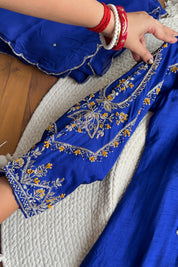 Tulsi Heavy Hand Work Straight cut Dress- With Plazzo And Dupatta-Royal blue