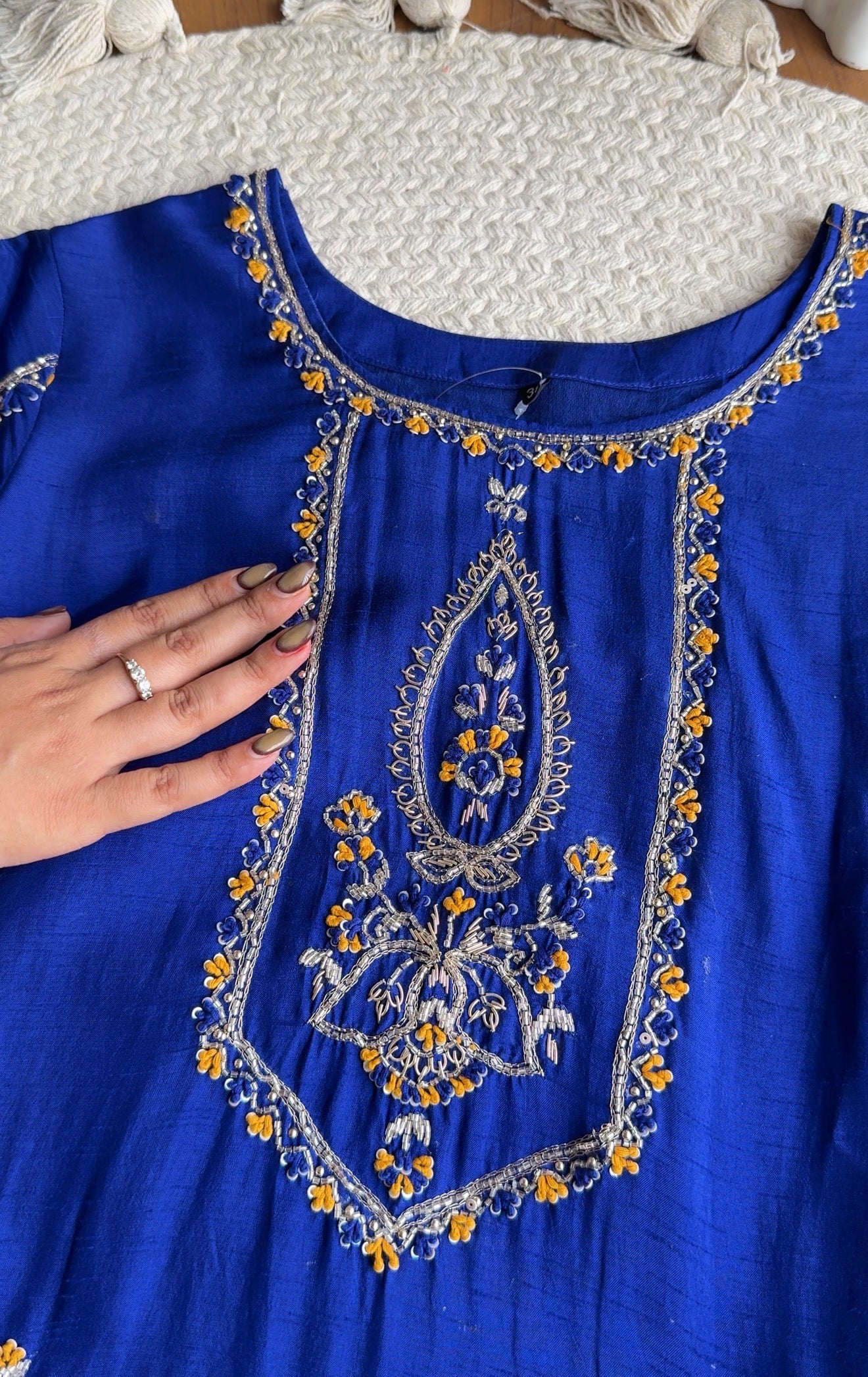 Tulsi Heavy Hand Work Straight cut Dress- With Plazzo And Dupatta-Royal blue