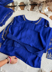 Tulsi Heavy Hand Work Straight cut Dress- With Plazzo And Dupatta-Royal blue