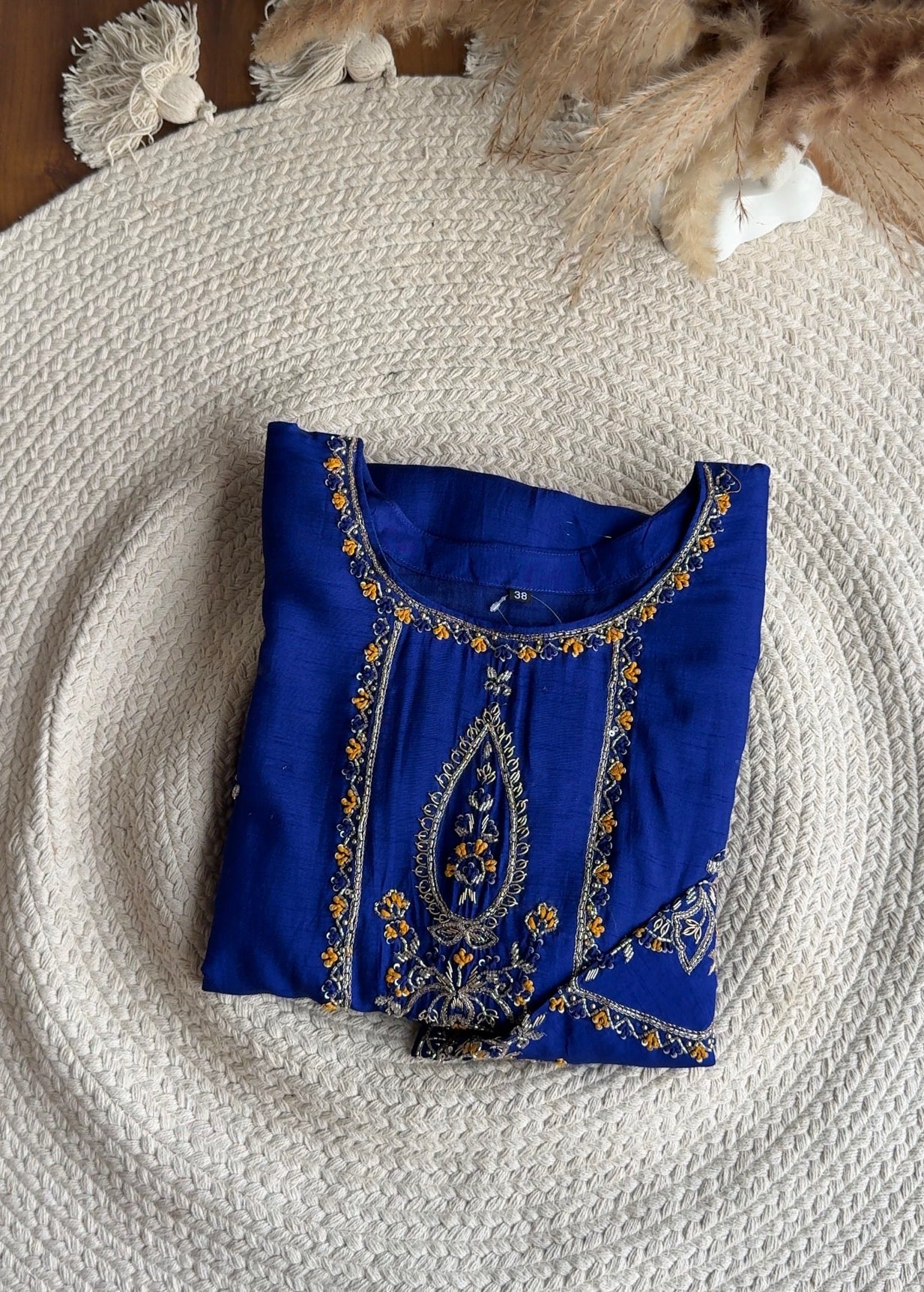 Tulsi Heavy Hand Work Straight cut Dress- With Plazzo And Dupatta-Royal blue