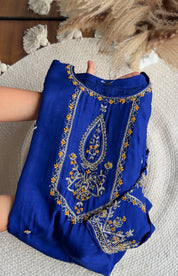 Tulsi Heavy Hand Work Straight cut Dress- With Plazzo And Dupatta-Royal blue