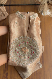Roshini Brocade Short Kurta  Plazzo Dress-Golden