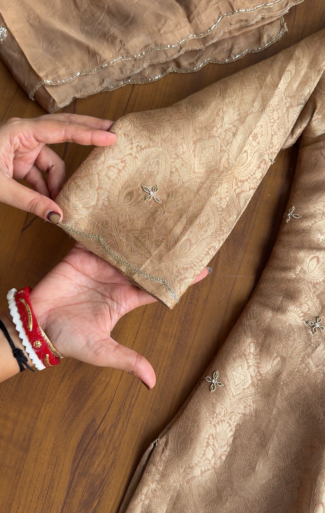 Roshini Brocade Short Kurta  Plazzo Dress-Golden