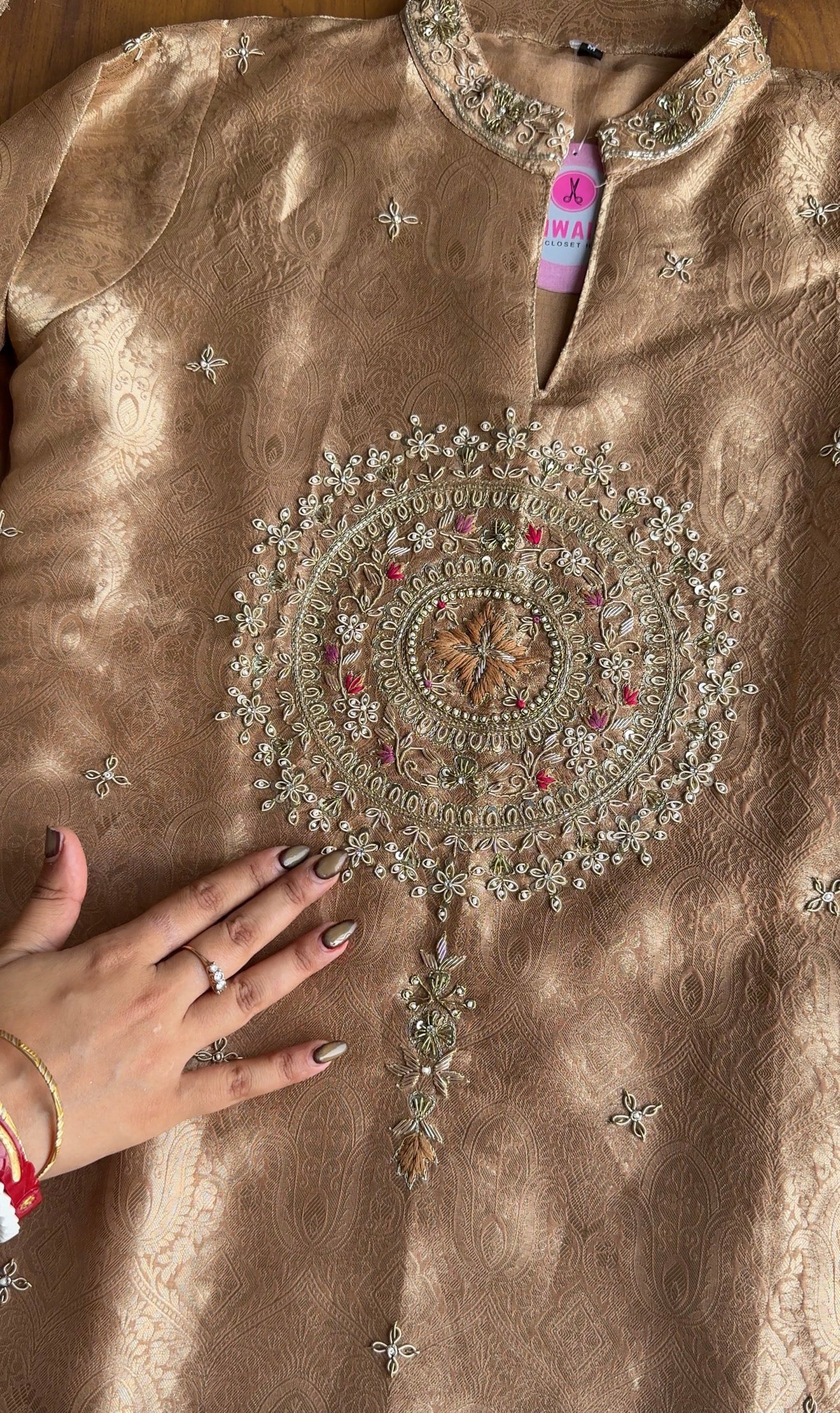 Roshini Brocade Short Kurta  Plazzo Dress-Golden