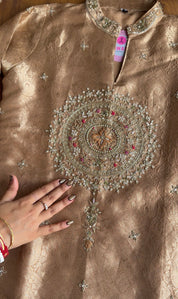 Roshini Brocade Short Kurta  Plazzo Dress-Golden