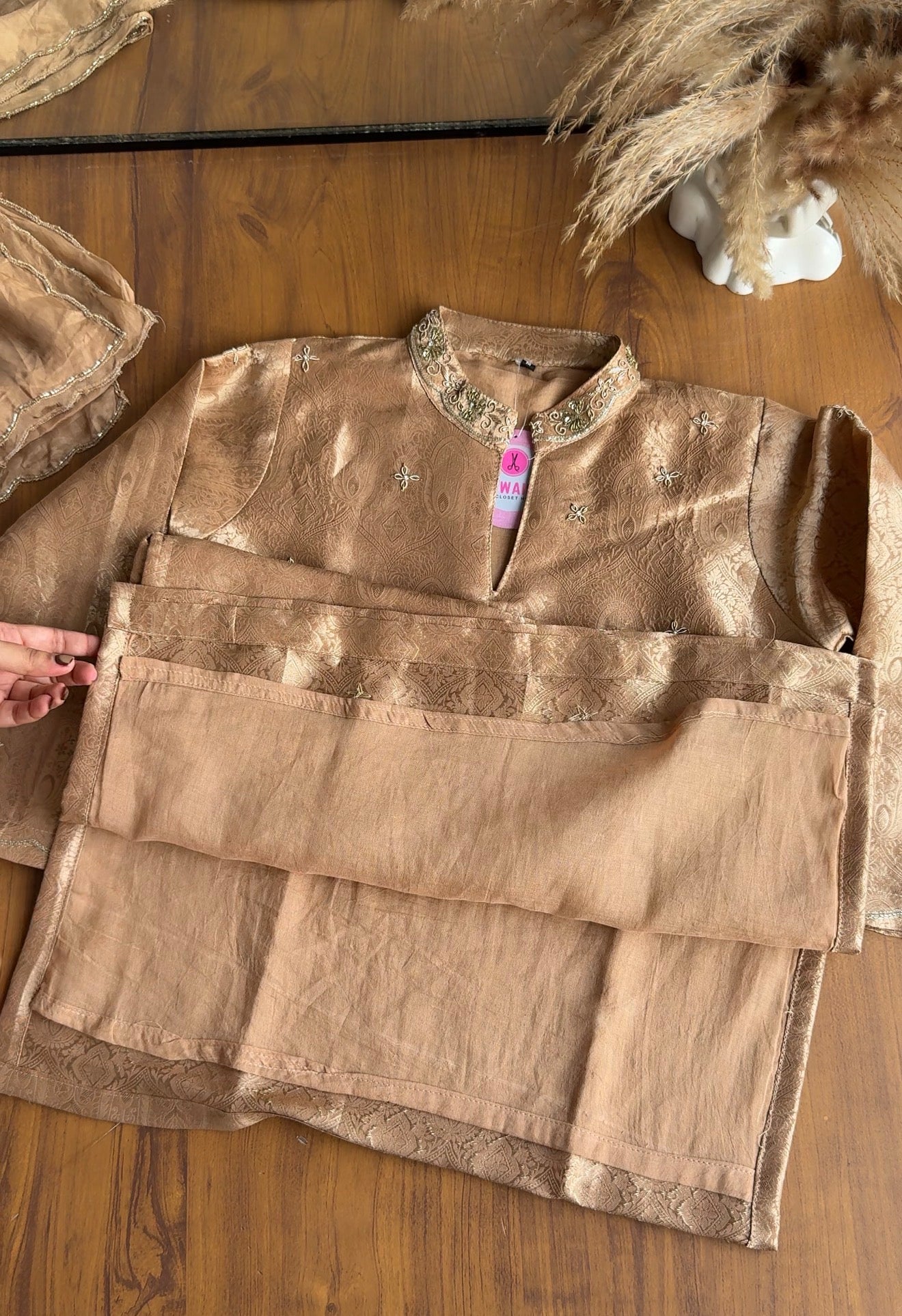 Roshini Brocade Short Kurta  Plazzo Dress-Golden