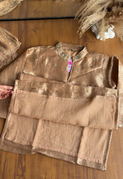 Roshini Brocade Short Kurta  Plazzo Dress-Golden