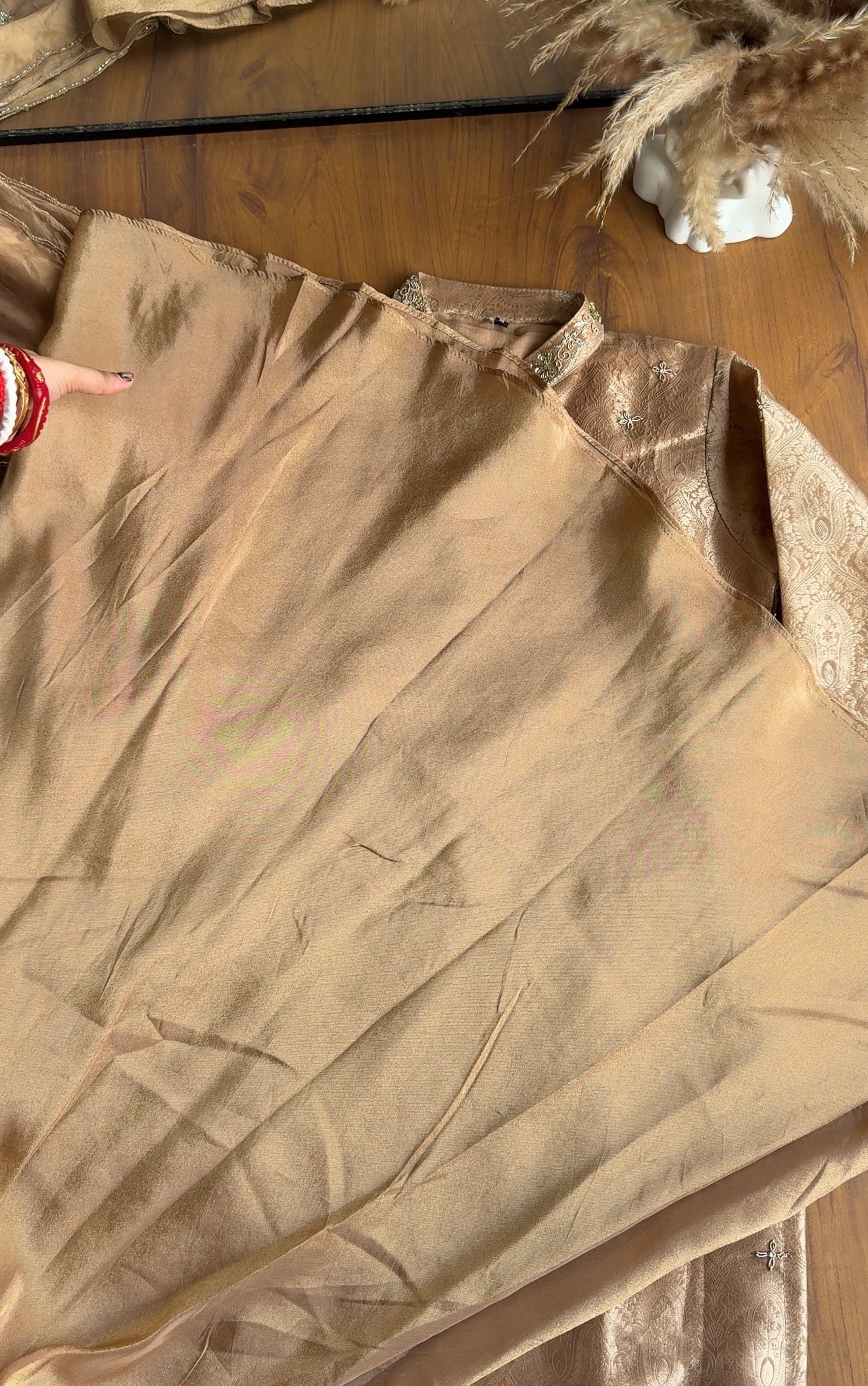 Roshini Brocade Short Kurta  Plazzo Dress-Golden