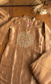 Roshini Brocade Short Kurta  Plazzo Dress-Golden