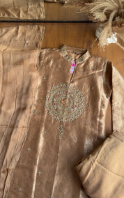Roshini Brocade Short Kurta  Plazzo Dress-Golden