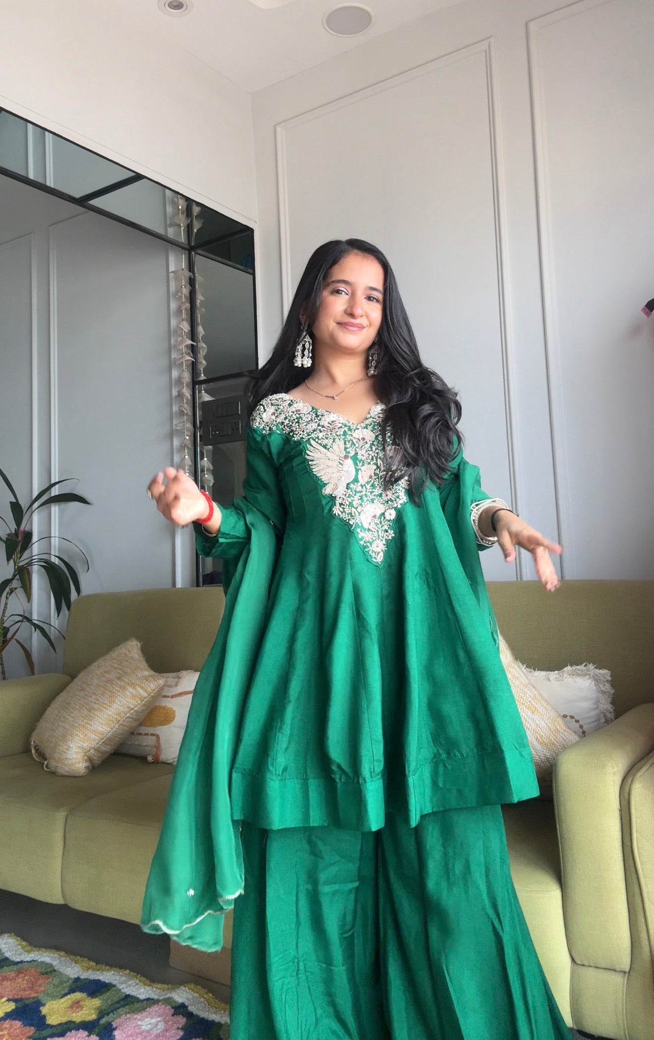 Meghana Short Kurta Anarkali Super Flare Plazzo -Green