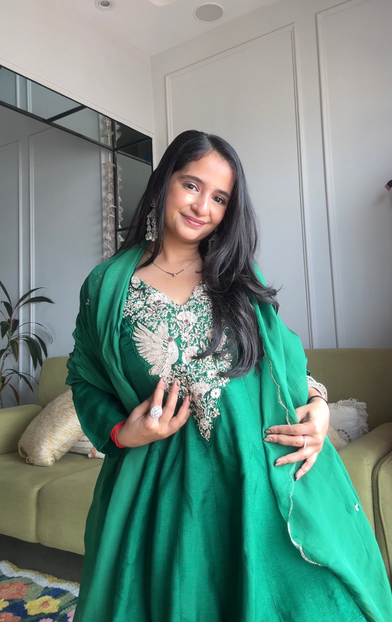Meghana Short Kurta Anarkali Super Flare Plazzo -Green