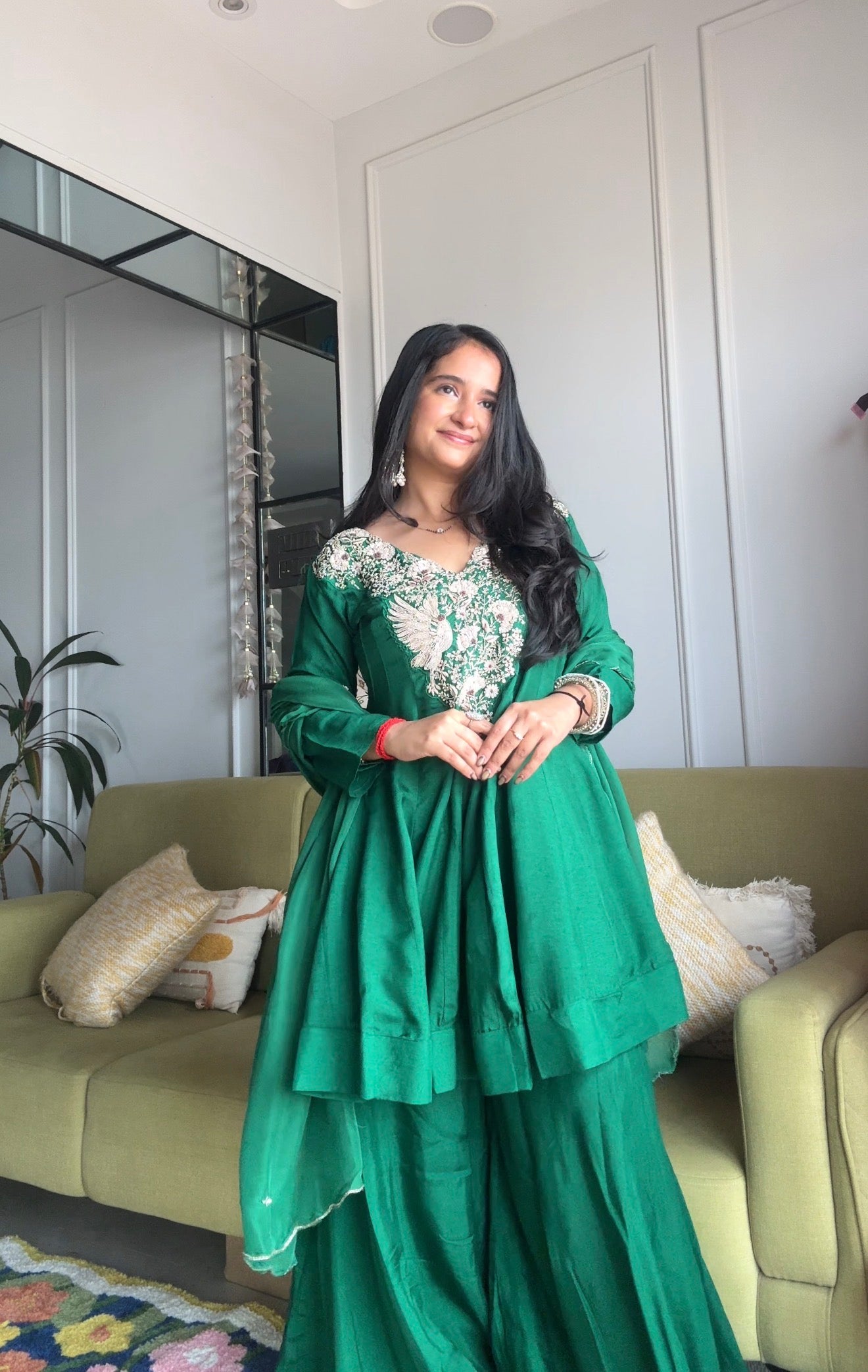 Meghana Short Kurta Anarkali Super Flare Plazzo -Green