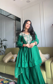 Meghana Short Kurta Anarkali Super Flare Plazzo -Green