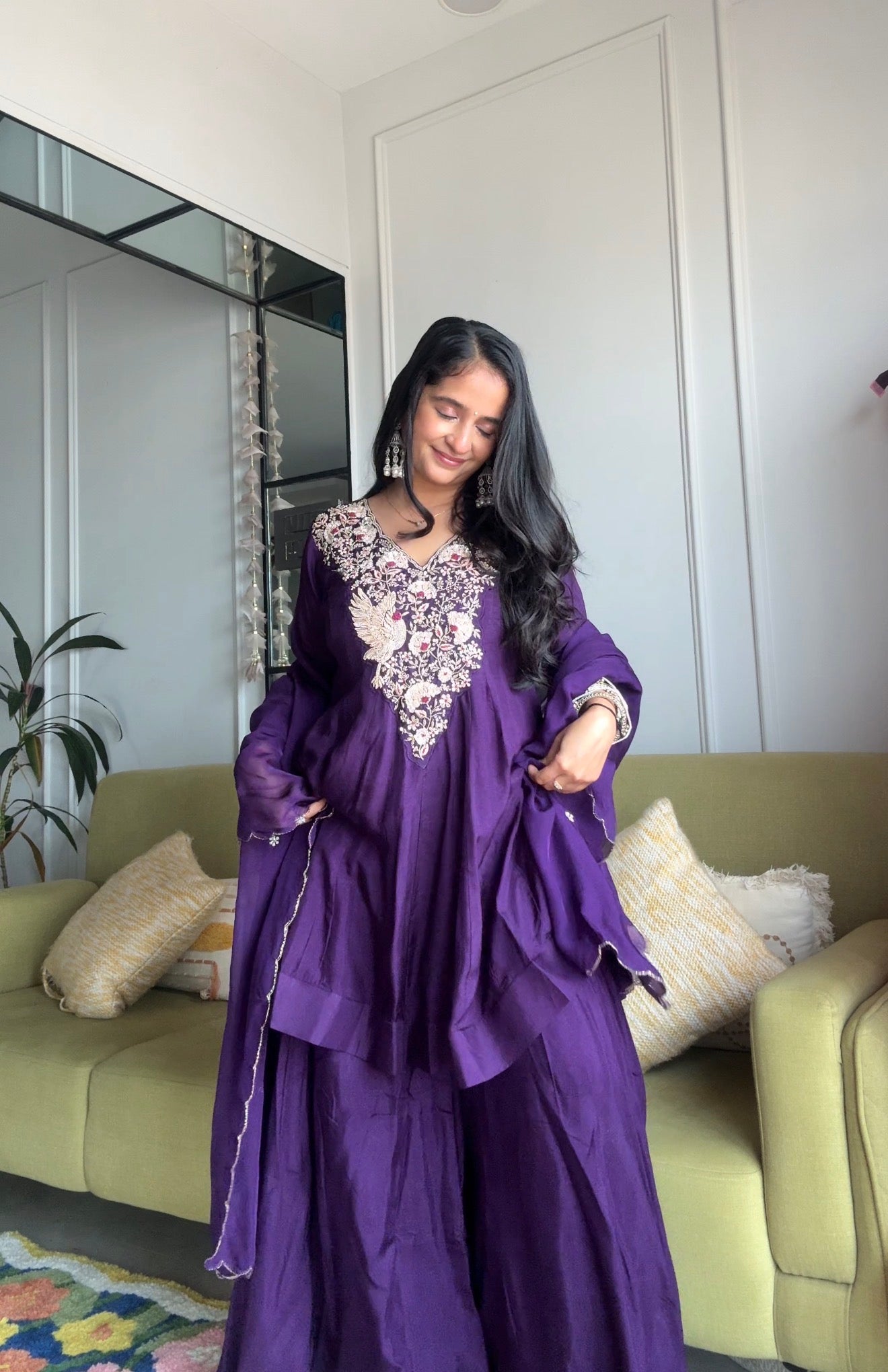 Meghana Short Kurta Anarkali Super Flare Plazzo-Purple