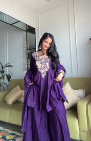 Meghana Short Kurta Anarkali Super Flare Plazzo-Purple