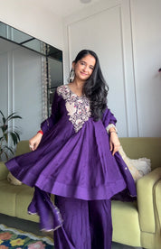 Meghana Short Kurta Anarkali Super Flare Plazzo-Purple