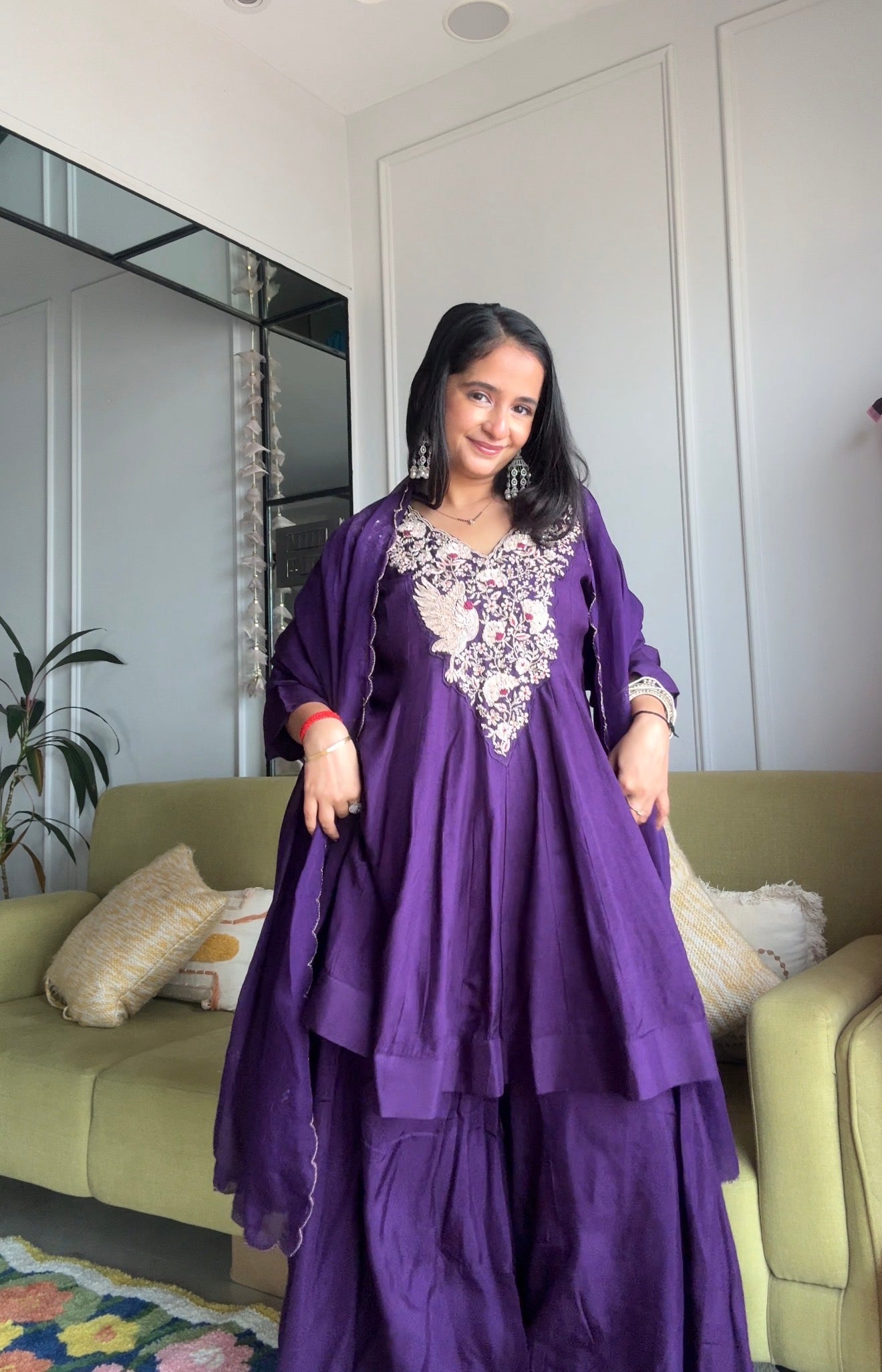 Meghana Short Kurta Anarkali Super Flare Plazzo-Purple