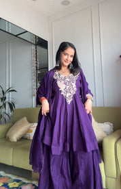 Meghana Short Kurta Anarkali Super Flare Plazzo-Purple