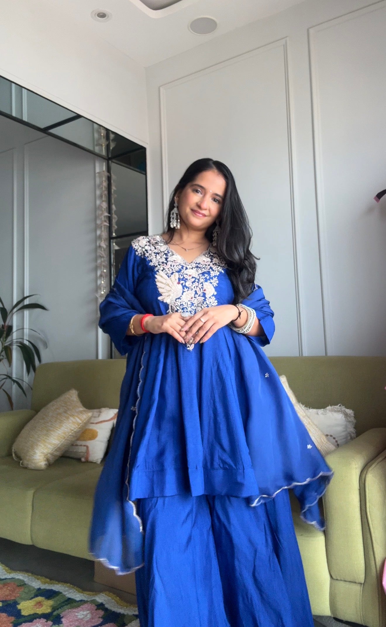 Meghana Short Kurta Anarkali Super Flare Plazzo -Blue