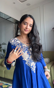 Meghana Short Kurta Anarkali Super Flare Plazzo -Blue