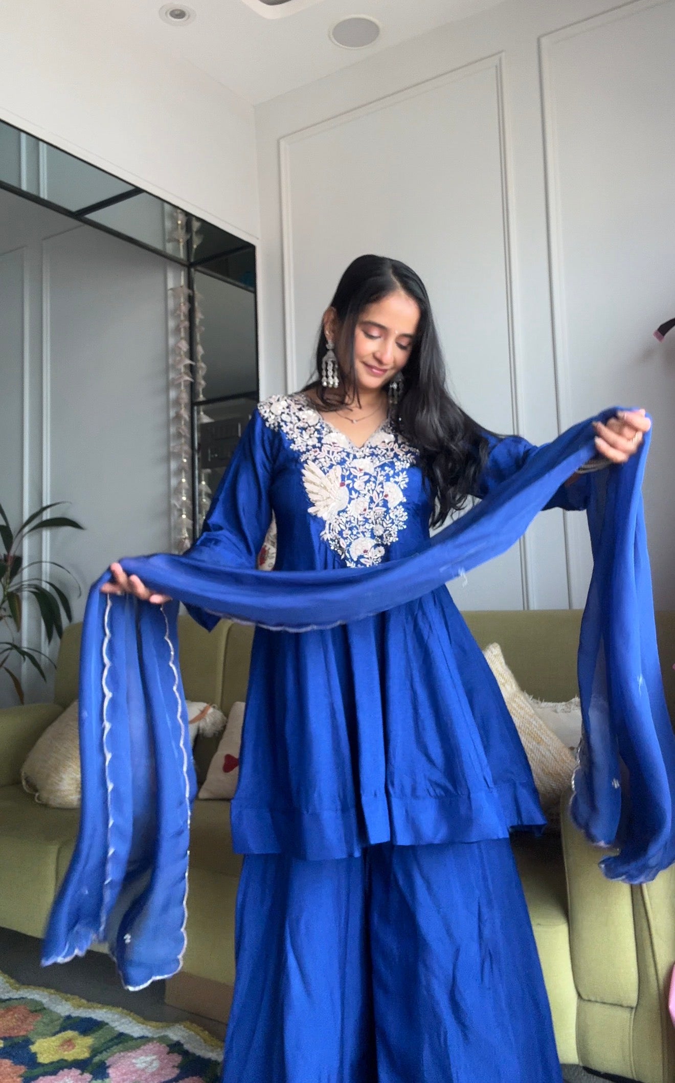 Meghana Short Kurta Anarkali Super Flare Plazzo -Blue