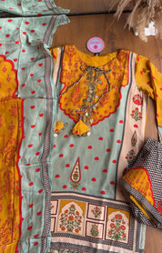 Kahani Digital Print Short Kurta Farshi Pants Dress-Yellow