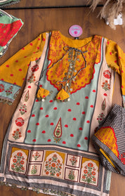 Kahani Digital Print Short Kurta Farshi Pants Dress-Yellow