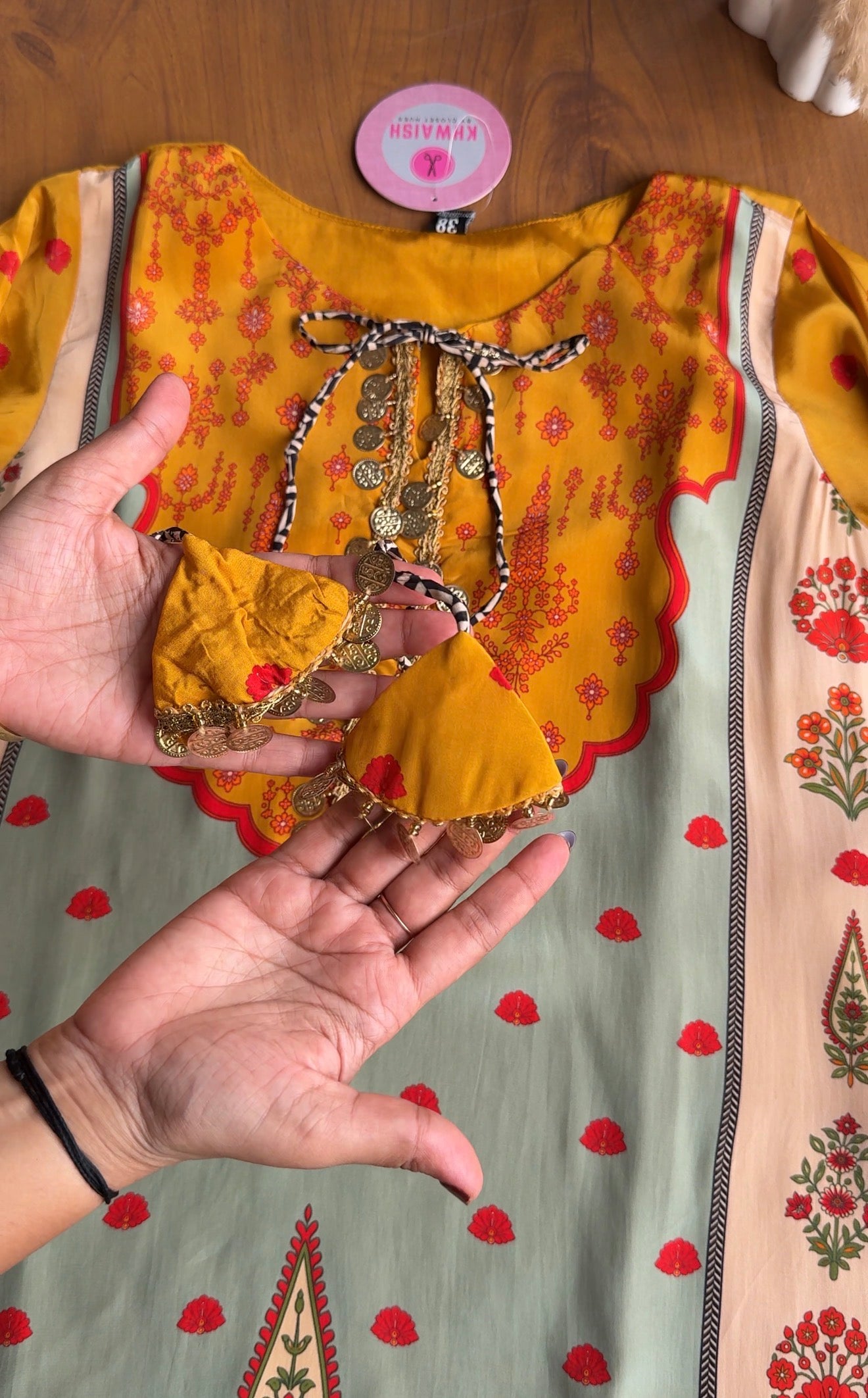 Kahani Digital Print Short Kurta Farshi Pants Dress-Yellow