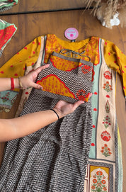 Kahani Digital Print Short Kurta Farshi Pants Dress-Yellow