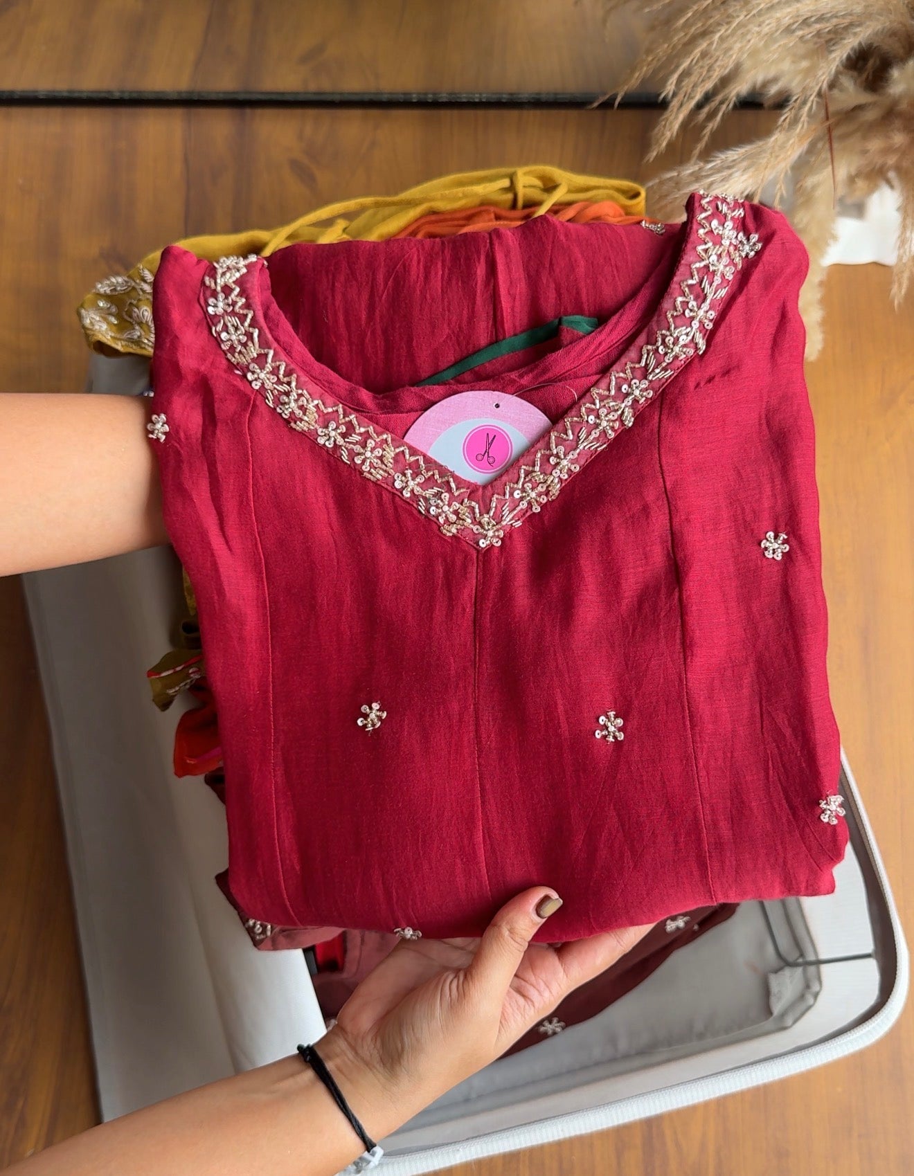 Mul Chanderi Dress- Maroon