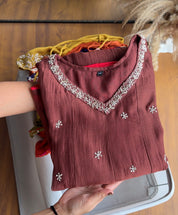 Mul Chanderi Dress- Brown