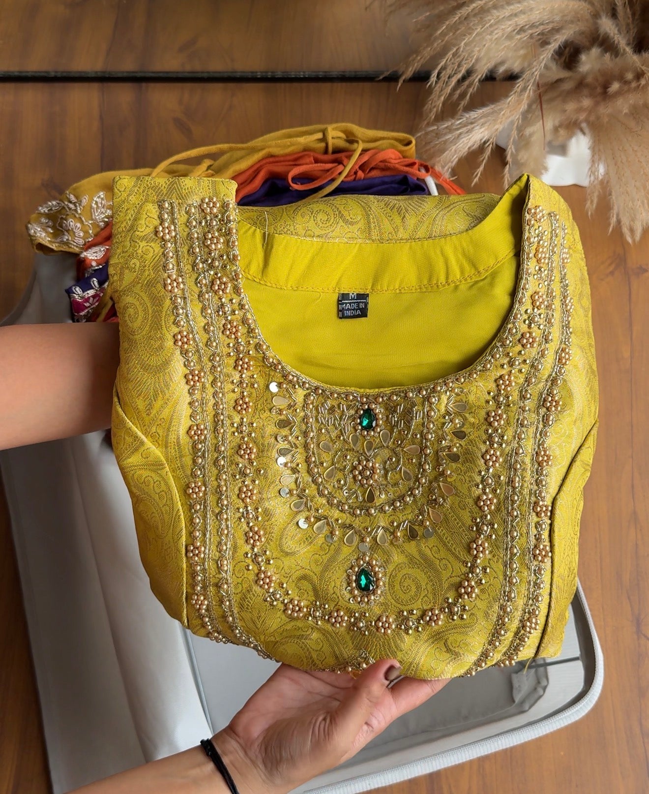 Tissue Short Kurta With Plazzo Dress- Yellow