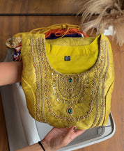 Tissue Short Kurta With Plazzo Dress- Yellow
