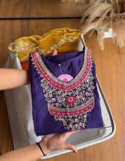 Veeral Bandhani Hand Work Aline Dress-Purple